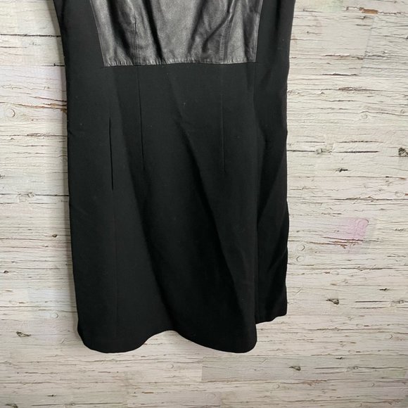 Lafayette 148 black dress midi size 8 virgin wool leather - Picture 2 of 10